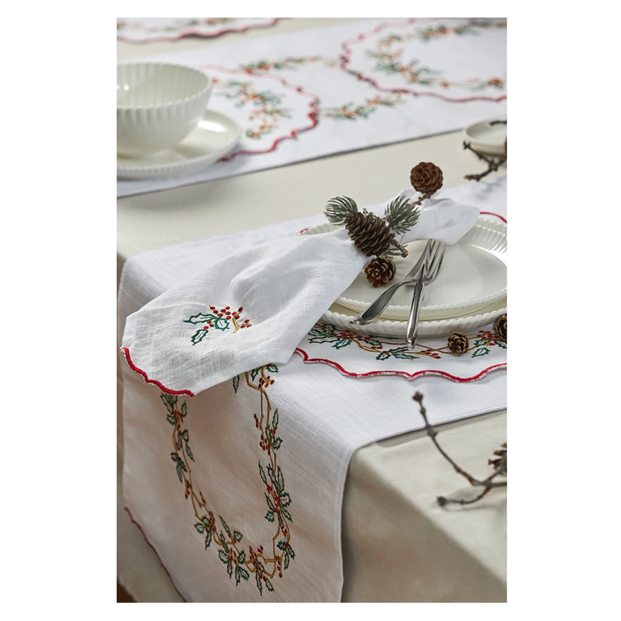 Дорожка на стол Tkano New Year Essential Festive wreath, 45х150 см, 100% хлопок