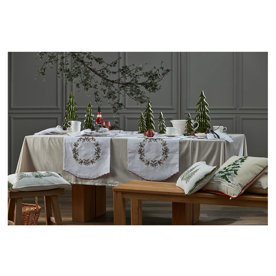 Дорожка на стол Tkano New Year Essential Festive wreath, 45х150 см, 100% хлопок