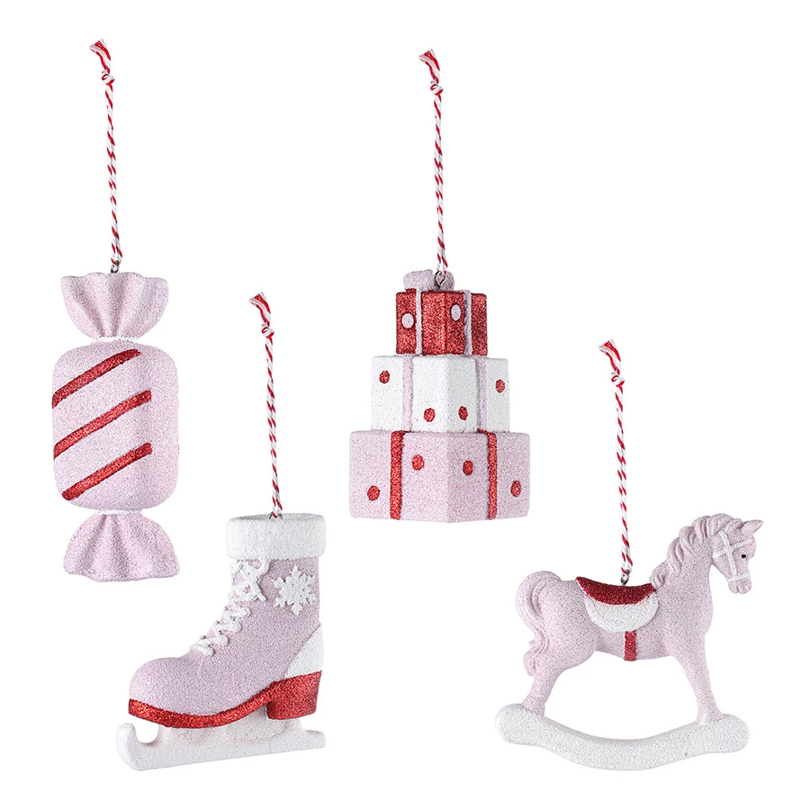 Набор елочных украшений Tkano New Year Essential Pink fairytale  10-11см, 4шт, розовые