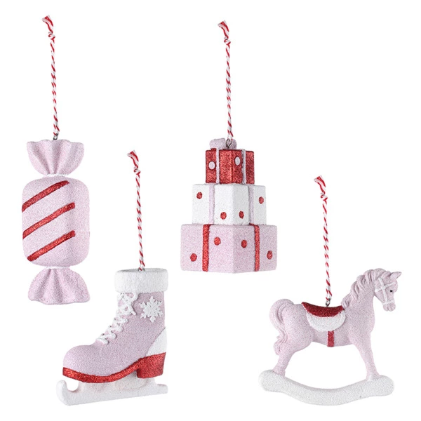 Набор елочных украшений Tkano New Year Essential Pink fairytale  10-11см, 4шт, розовые