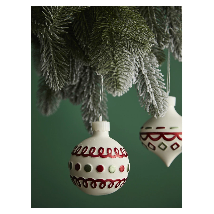 Набор ёлочных шаров с подсветкой Tkano New Year Essential Festive embroidey, 4 шт, фарфор