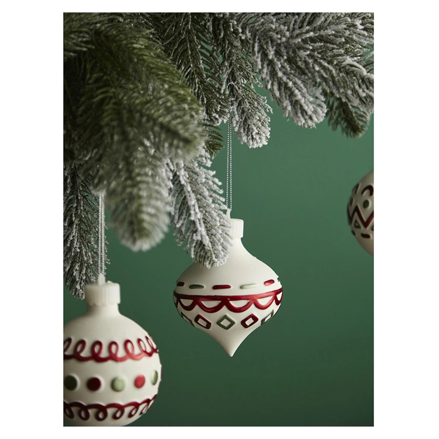 Набор ёлочных шаров с подсветкой Tkano New Year Essential Festive embroidey, 4 шт, фарфор