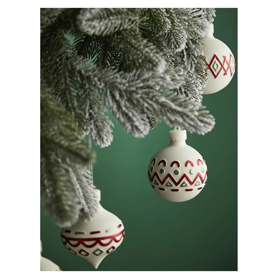 Набор ёлочных шаров с подсветкой Tkano New Year Essential Festive embroidey, 4 шт, фарфор