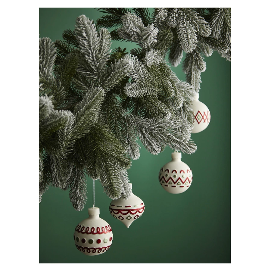 Набор ёлочных шаров с подсветкой Tkano New Year Essential Festive embroidey, 4 шт, фарфор