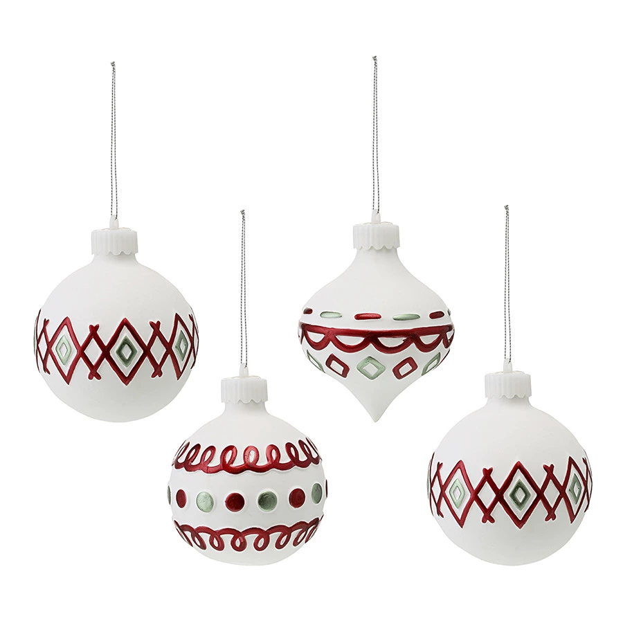 Набор ёлочных шаров с подсветкой Tkano New Year Essential Festive embroidey, 4 шт, фарфор