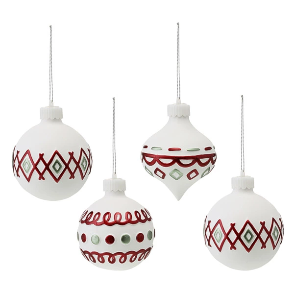 Набор ёлочных шаров с подсветкой Tkano New Year Essential Festive embroidey, 4 шт, фарфор