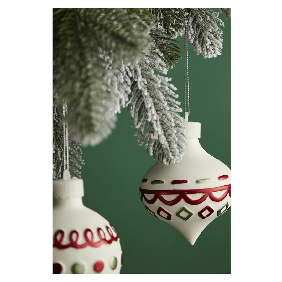 Набор ёлочных шаров с подсветкой Tkano New Year Essential Festive embroidey, 4 шт, фарфор