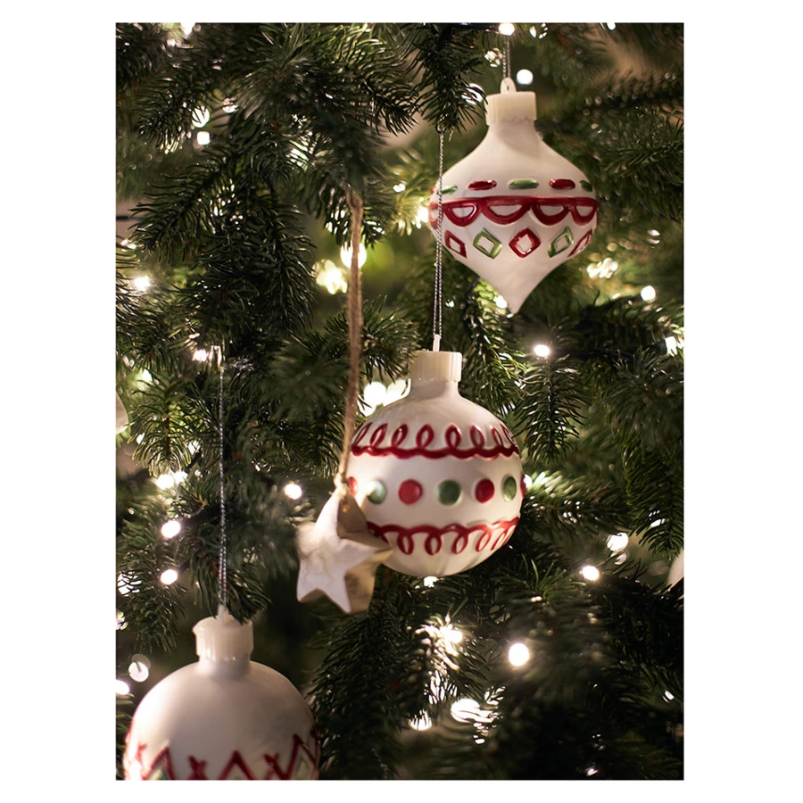 Набор ёлочных шаров с подсветкой Tkano New Year Essential Festive embroidey, 4 шт, фарфор