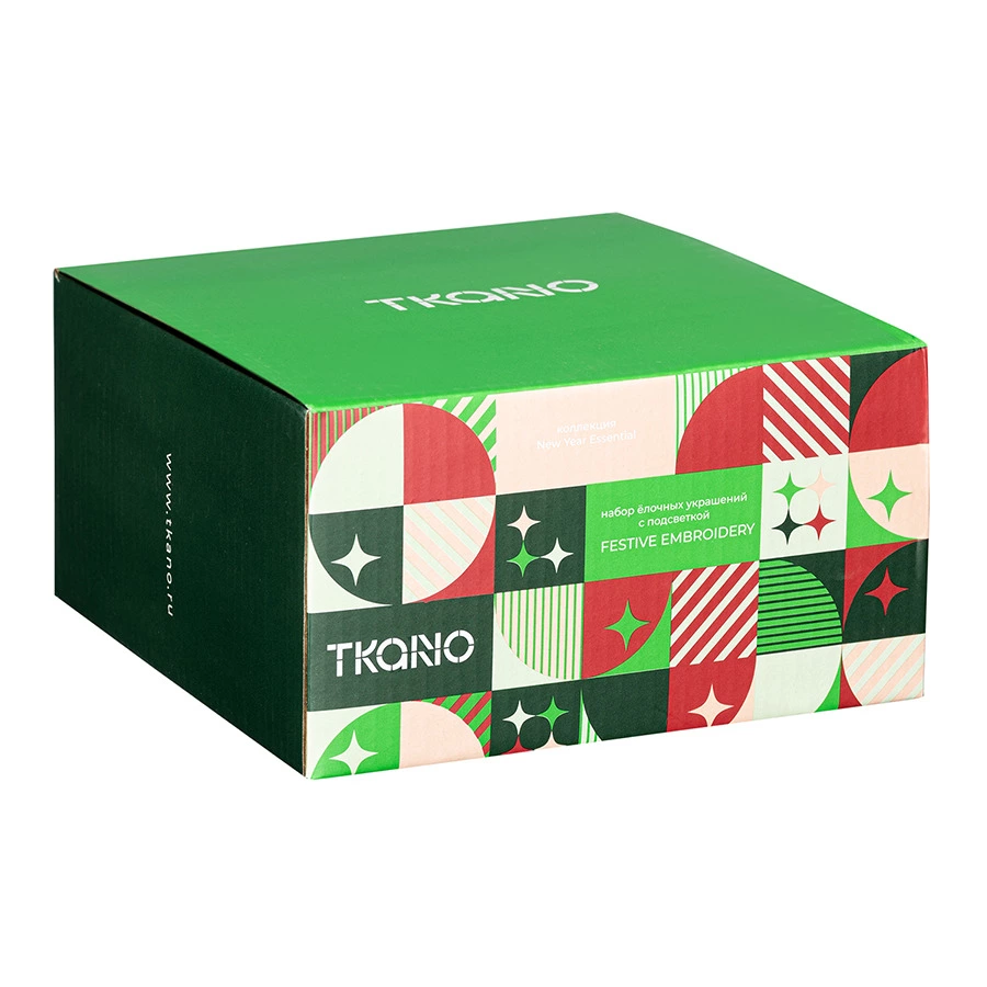 Набор ёлочных шаров с подсветкой Tkano New Year Essential Festive embroidey, 4 шт, фарфор