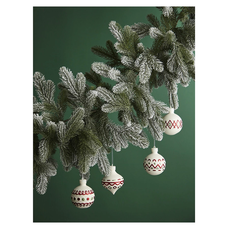 Набор ёлочных шаров с подсветкой Tkano New Year Essential Festive embroidey, 4 шт, фарфор