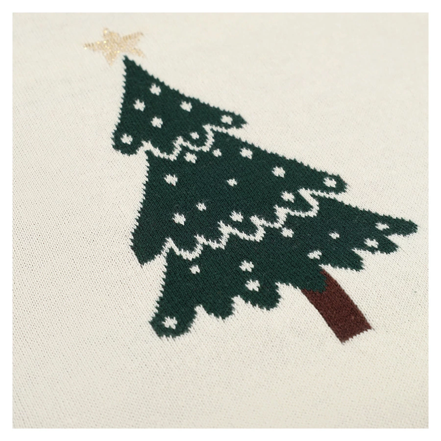 Плед из хлопка с новогодним рисунком Tkano Christmas Bows New Year Essential, 130x180 см