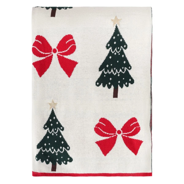 Плед из хлопка с новогодним рисунком Tkano Christmas Bows New Year Essential, 130x180 см