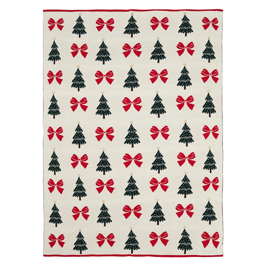 Плед из хлопка с новогодним рисунком Tkano Christmas Bows New Year Essential, 130x180 см