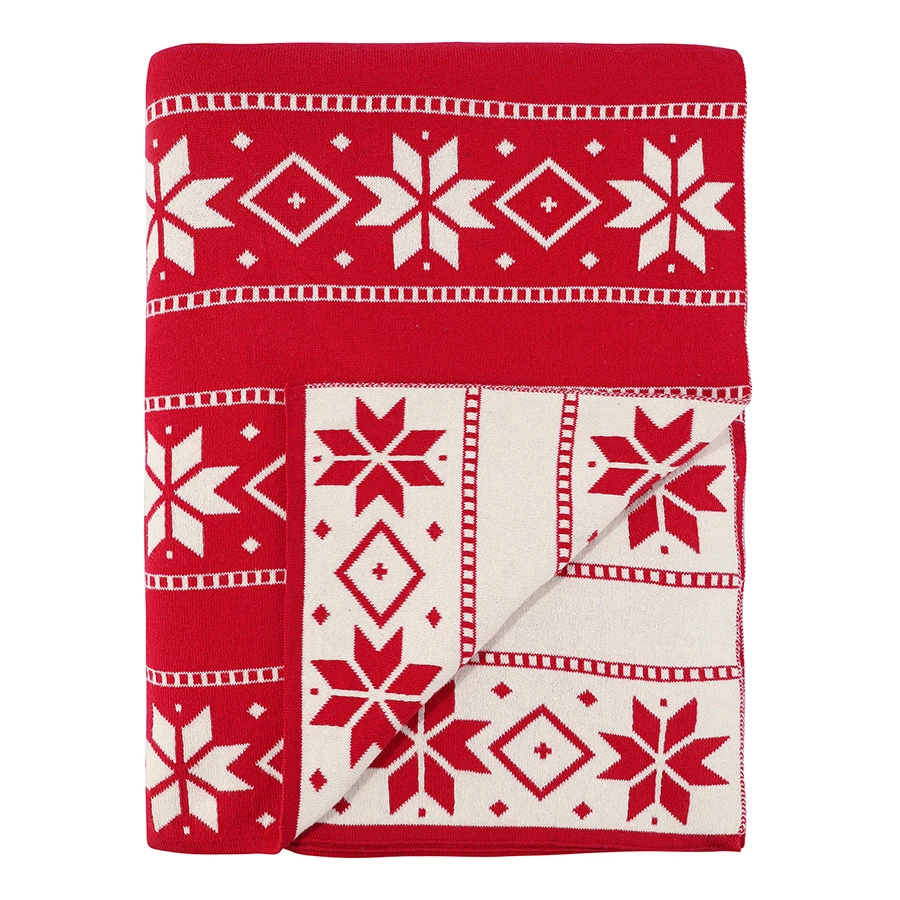 Плед из хлопка с новогодним рисунком Tkano Frostwork New Year Essential, 130x180 см