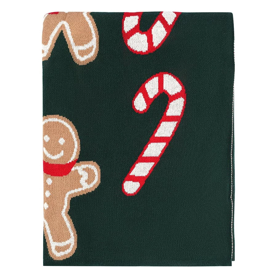 Плед из хлопка с новогодним рисунком Tkano Gingerman New Year Essential, 130x180 см