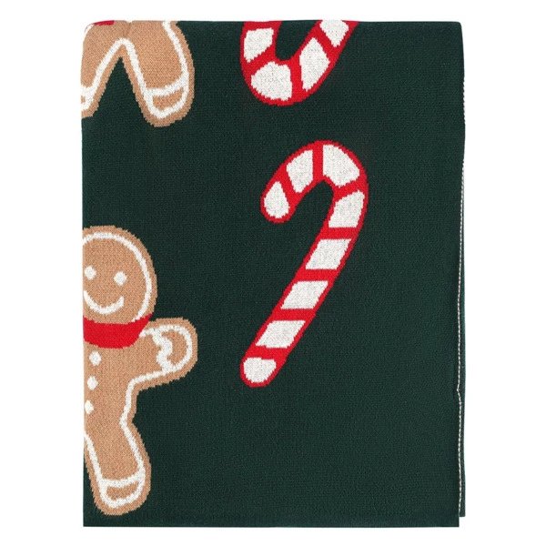 Плед из хлопка с новогодним рисунком Tkano Gingerman New Year Essential, 130x180 см