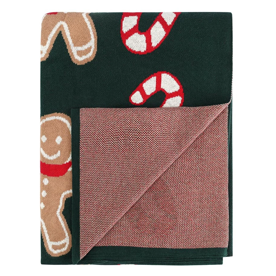 Плед из хлопка с новогодним рисунком Tkano Gingerman New Year Essential, 130x180 см