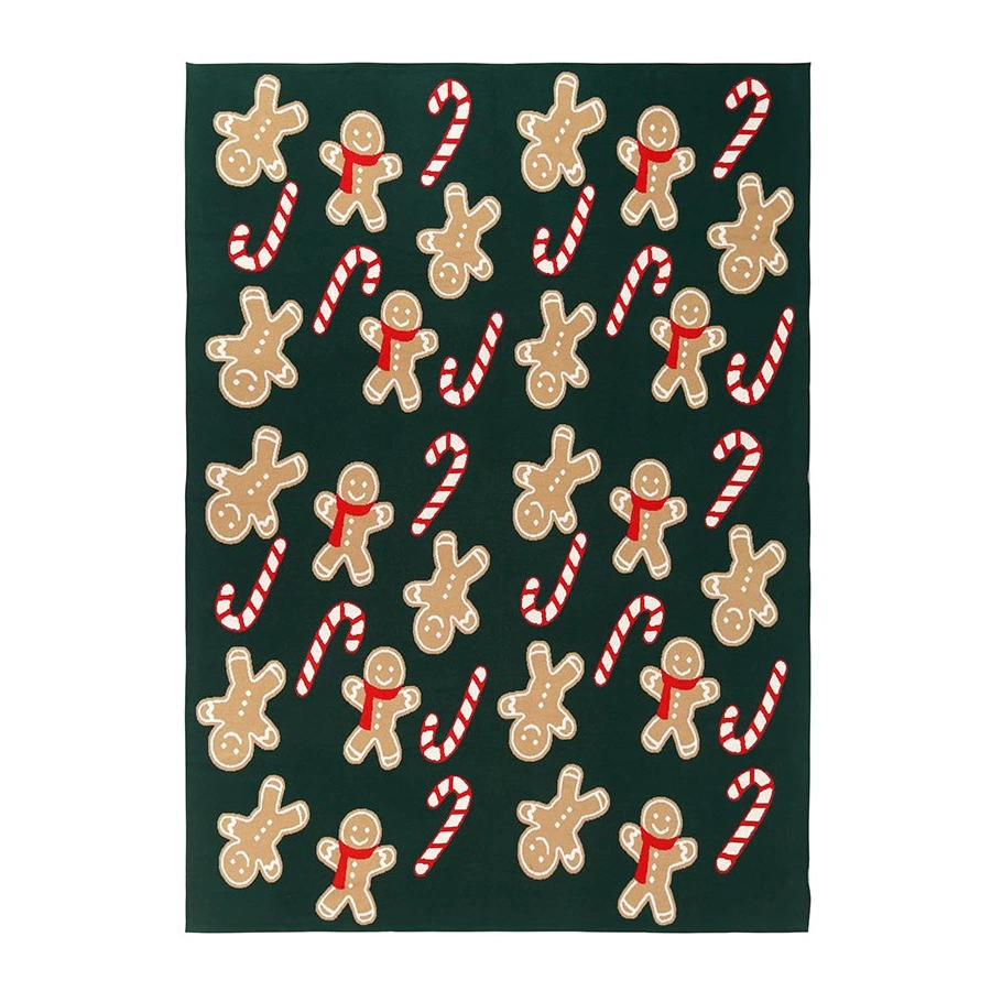 Плед из хлопка с новогодним рисунком Tkano Gingerman New Year Essential, 130x180 см