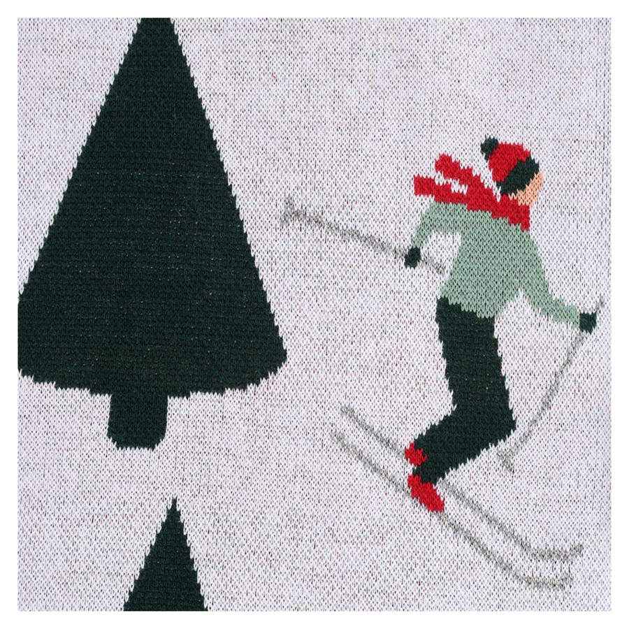 Плед из хлопка с новогодним рисунком Tkano Let's Ski New Year Essential, 130x180 см