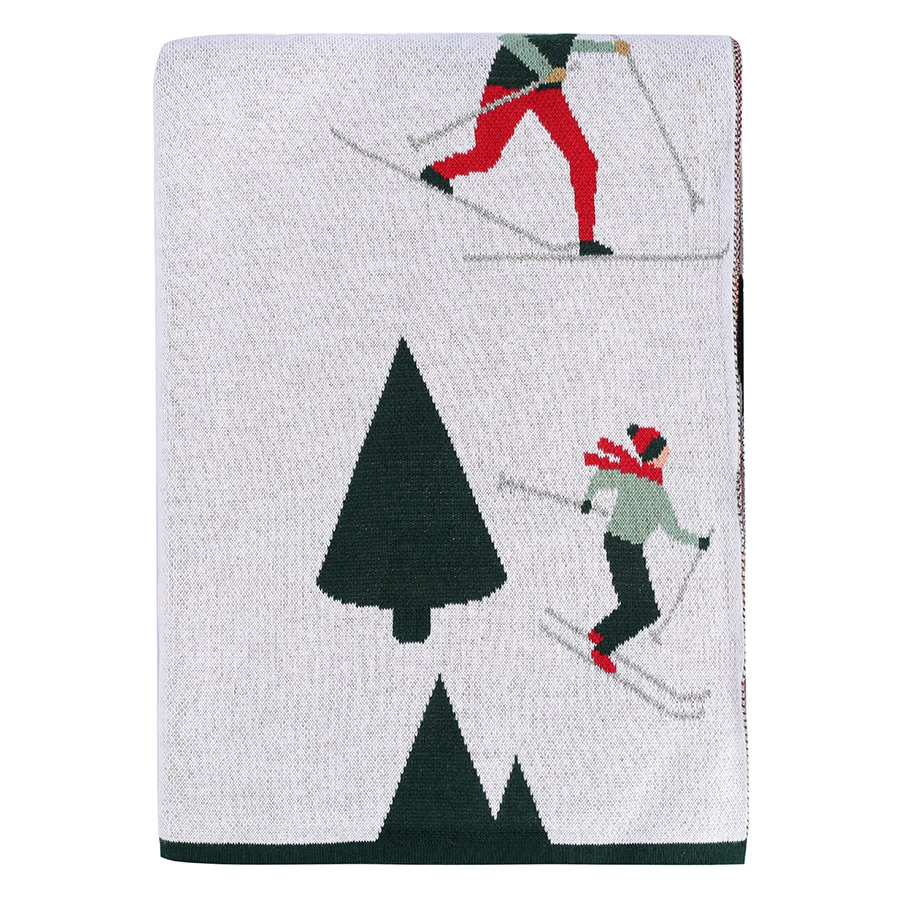 Плед из хлопка с новогодним рисунком Tkano Let's Ski New Year Essential, 130x180 см