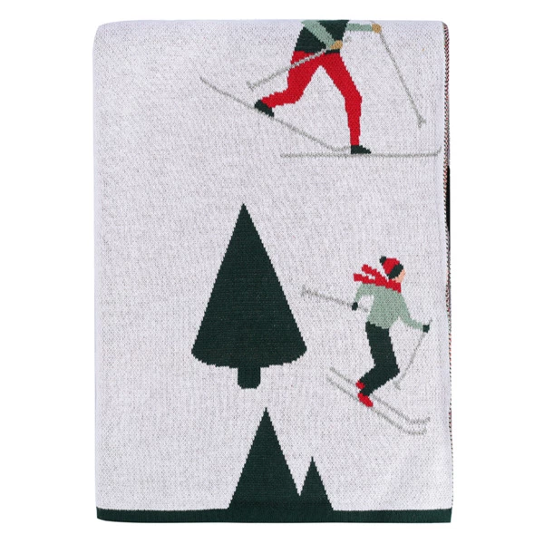 Плед из хлопка с новогодним рисунком Tkano Let's Ski New Year Essential, 130x180 см