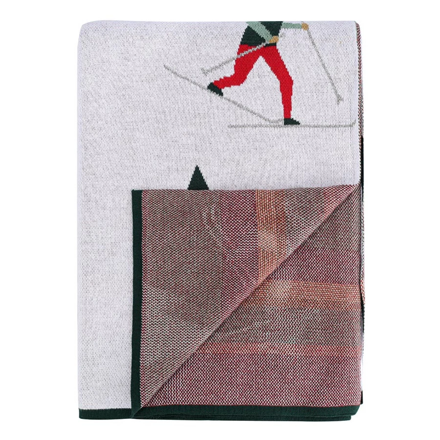 Плед из хлопка с новогодним рисунком Tkano Let's Ski New Year Essential, 130x180 см