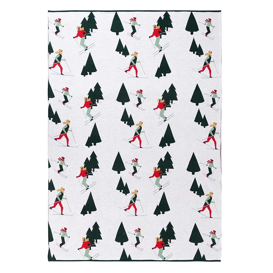 Плед из хлопка с новогодним рисунком Tkano Let's Ski New Year Essential, 130x180 см