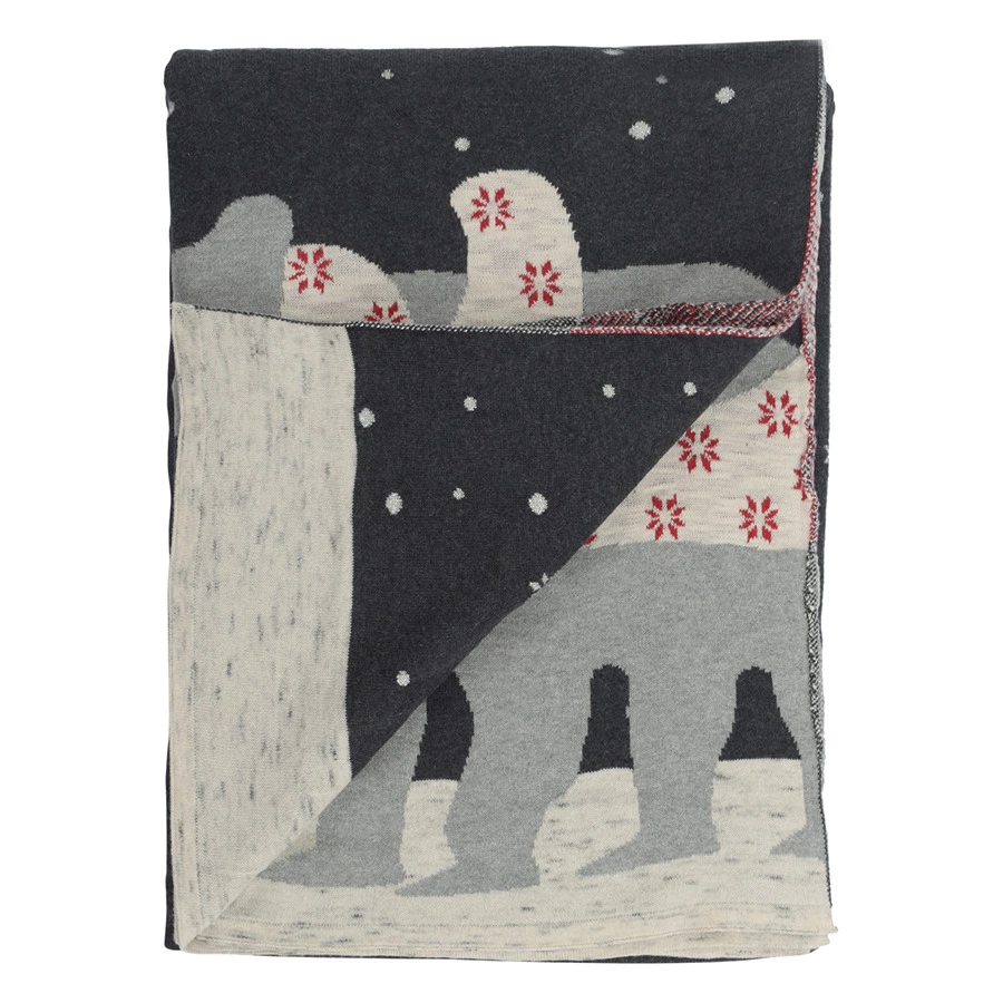Плед из хлопка с новогодним рисунком Tkano Polar bear New Year Essential, 130х180 см