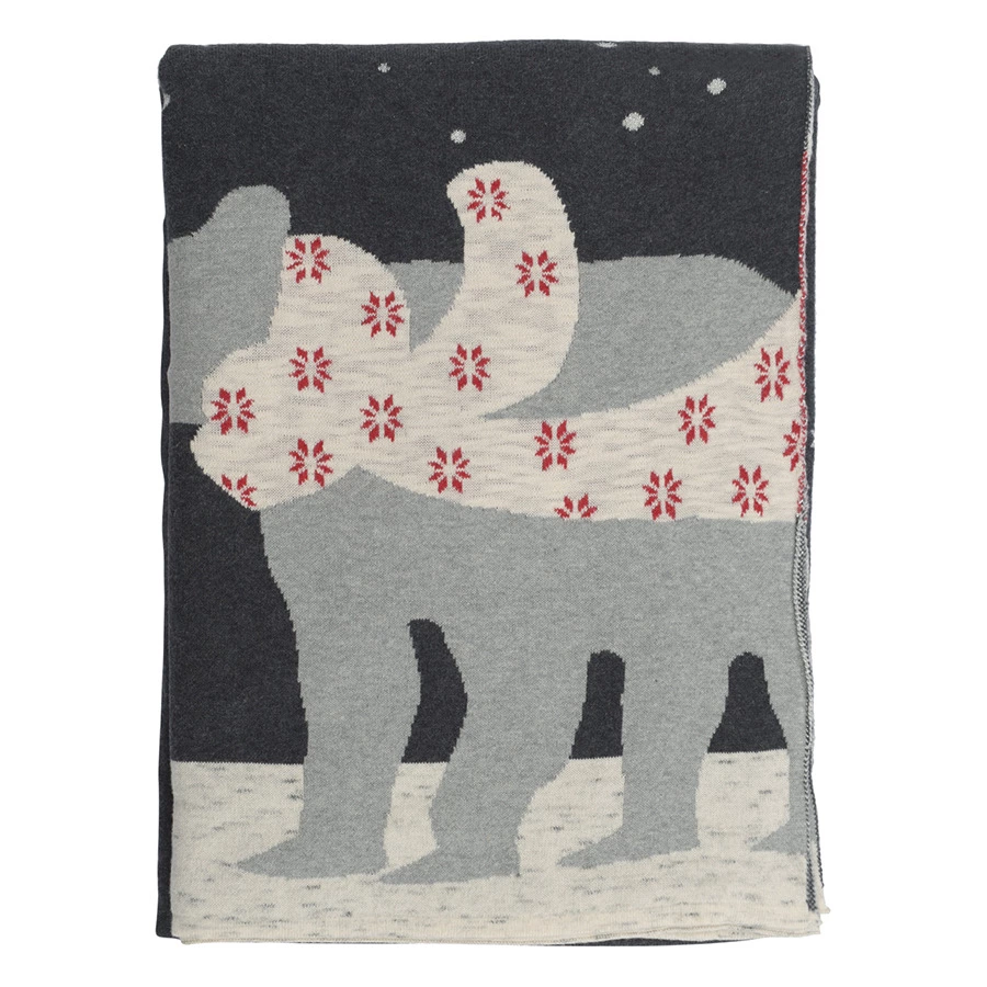Плед из хлопка с новогодним рисунком Tkano Polar bear New Year Essential, 130х180 см