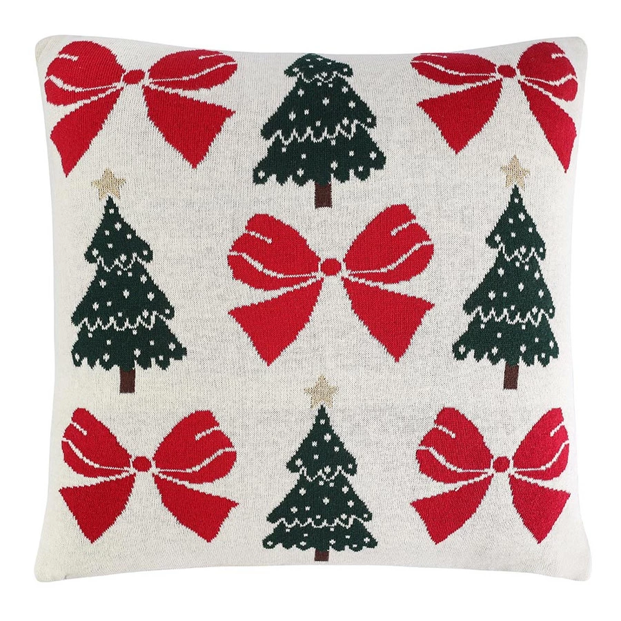 Подушка вязаная с новогодним рисунком Tkano Christmas Bows New Year Essential, 45x45 см, хлопок, пол