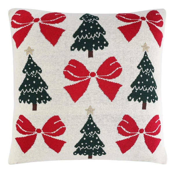 Подушка вязаная с новогодним рисунком Tkano Christmas Bows New Year Essential, 45x45 см, хлопок, пол