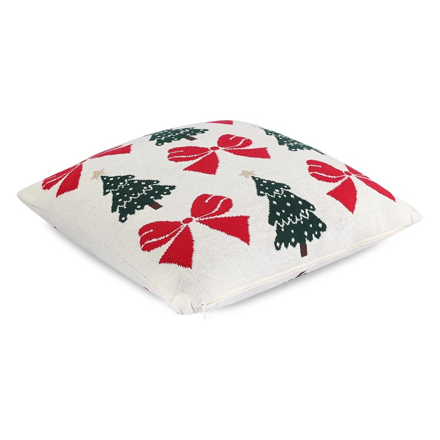 Подушка вязаная с новогодним рисунком Tkano Christmas Bows New Year Essential, 45x45 см, хлопок, пол