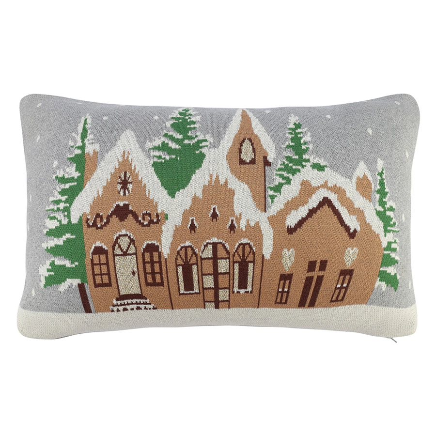 Подушка вязаная с новогодним рисунком Tkano Christmas Village New Year Essential, 40x60 см, хлопок,