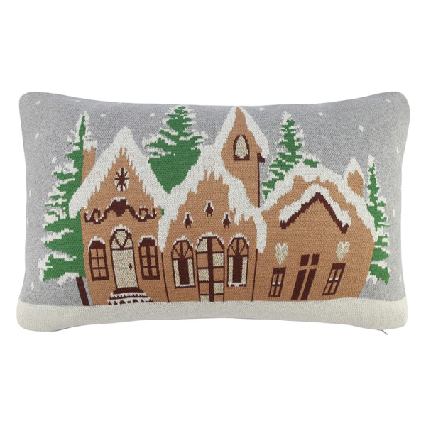 Подушка вязаная с новогодним рисунком Tkano Christmas Village New Year Essential, 40x60 см, хлопок,