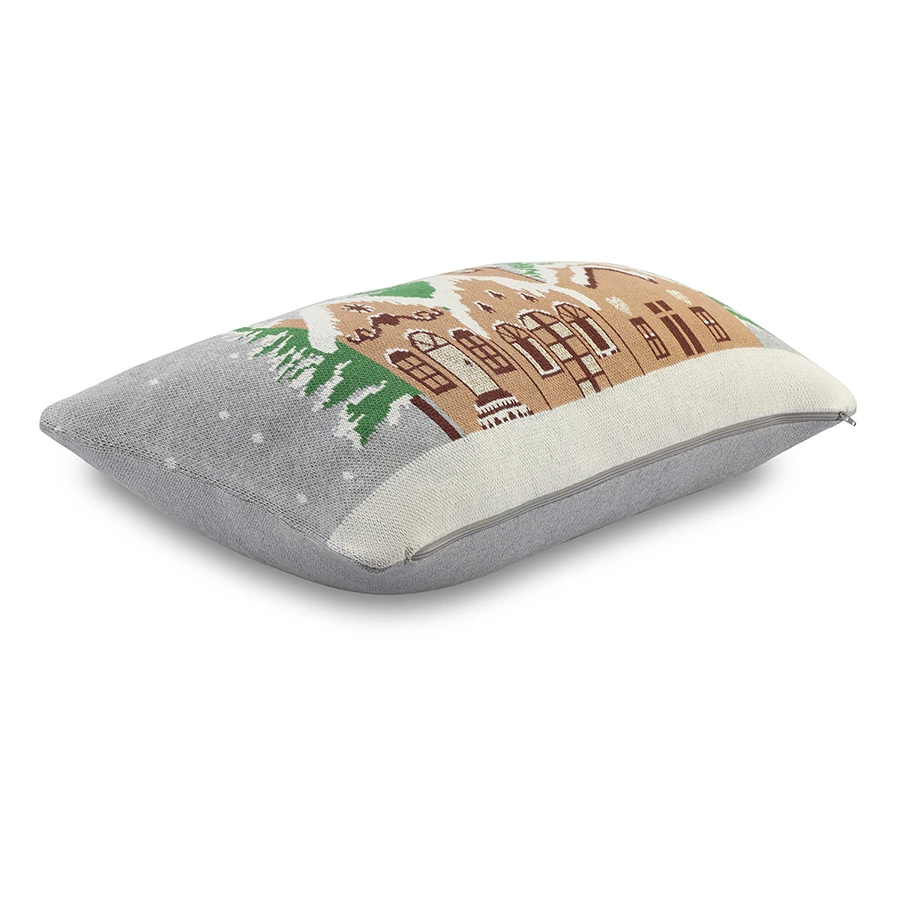 Подушка вязаная с новогодним рисунком Tkano Christmas Village New Year Essential, 40x60 см, хлопок,