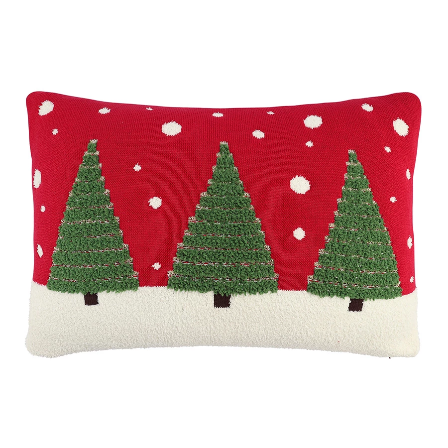 Подушка вязаная с новогодним рисунком Tkano Festive Wood New Year Essential, 40x60 см, хлопок, полиэ