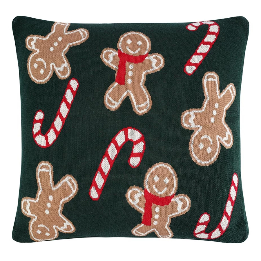 Подушка вязаная с новогодним рисунком Tkano Gingerman New Year Essential, 45x45 см, хлопок, полиэсте