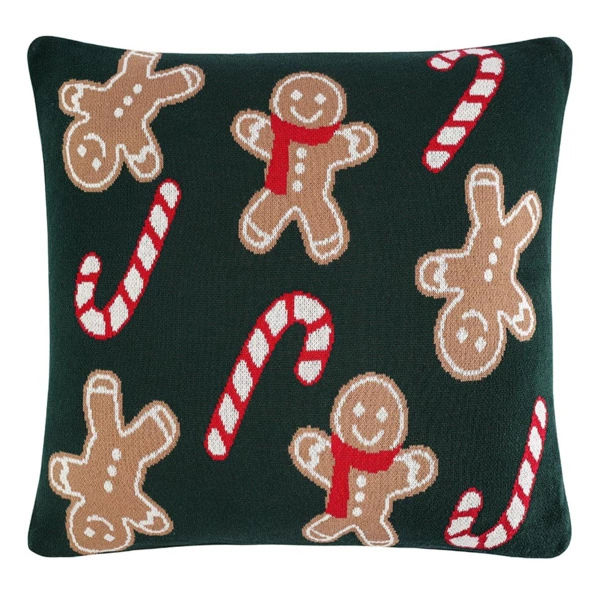 Подушка вязаная с новогодним рисунком Tkano Gingerman New Year Essential, 45x45 см, хлопок, полиэсте