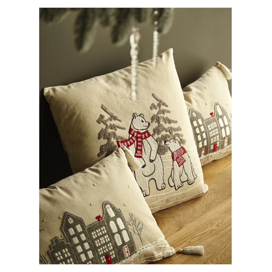 Подушка декоративная Tkano Festive bears New Year Essential, 45х45 см, хлопок, полиэстер