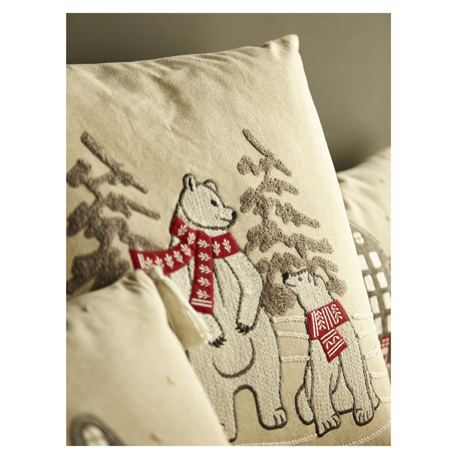 Подушка декоративная Tkano Festive bears New Year Essential, 45х45 см, хлопок, полиэстер