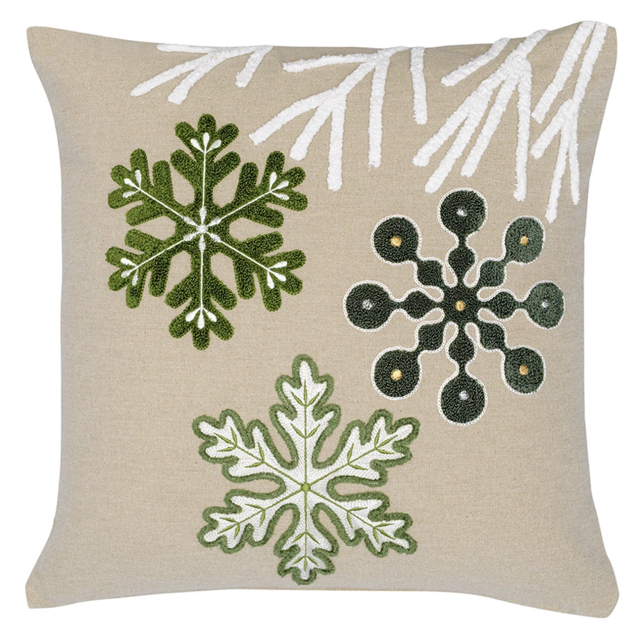 Подушка декоративная с вышивкой Tkano Snow flakes New Year Essential, 45х45 см, хлопок, полиэстер