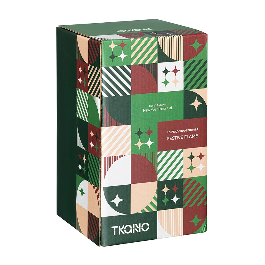 Свеча декоративная Tkano New Year Essential Festive flame, Д7,5х11,8 см, зеленая