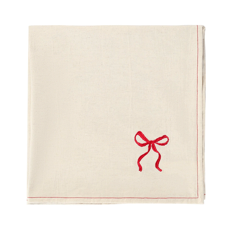 Скатерть квадратная Tkano Fancy Bows Essential, 180х180 см, бежевая, 90% хлопок, 10% лён