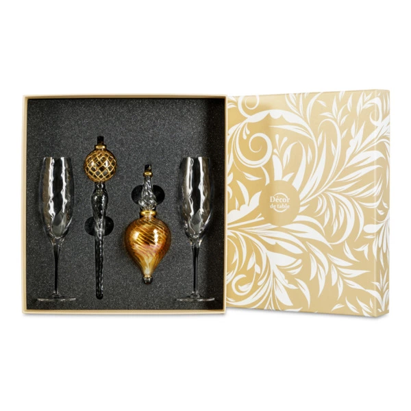 Набор подарочный Decor de table из фужеров для шампанского с елочными украшениями, п/к