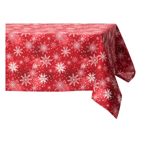 Скатерть прямоугольная Не в сервант Снежинки на красном 160х180 см, хлопок