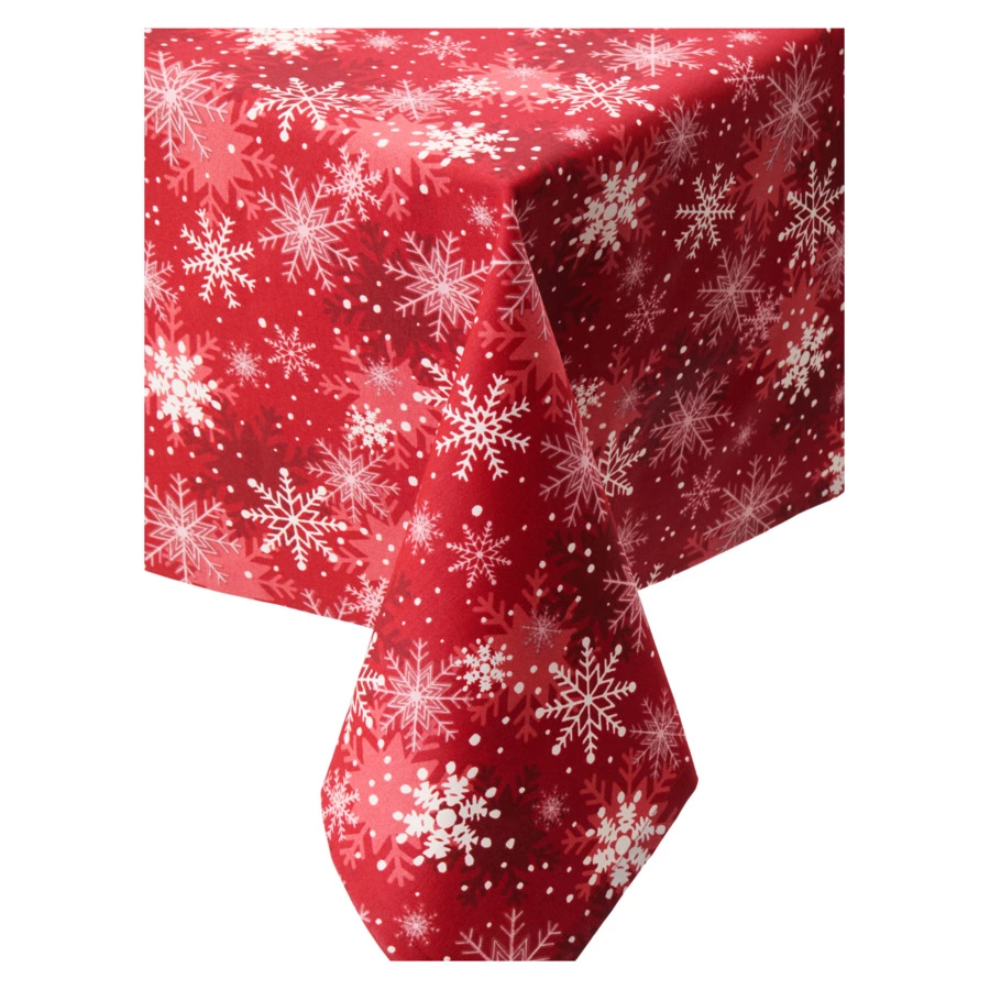 Скатерть прямоугольная Не в сервант Снежинки на красном 160х180 см, хлопок