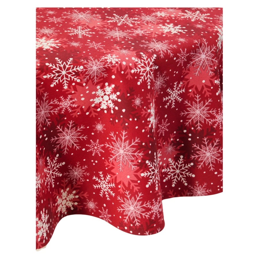 Скатерть овальная Не в сервант Снежинки на красном 160х250 см, хлопок