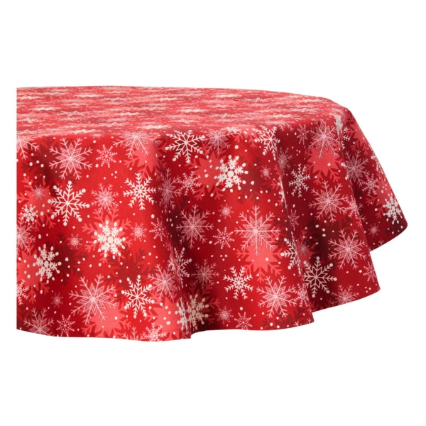 Скатерть круглая Не в сервант Снежинки на красном d140 см, хлопок