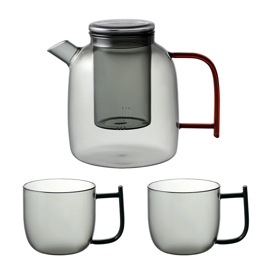 Набор из чайника и 2-х чашек Liberty Jones Misty 1,5л, 2 х 380мл, стекло, серый