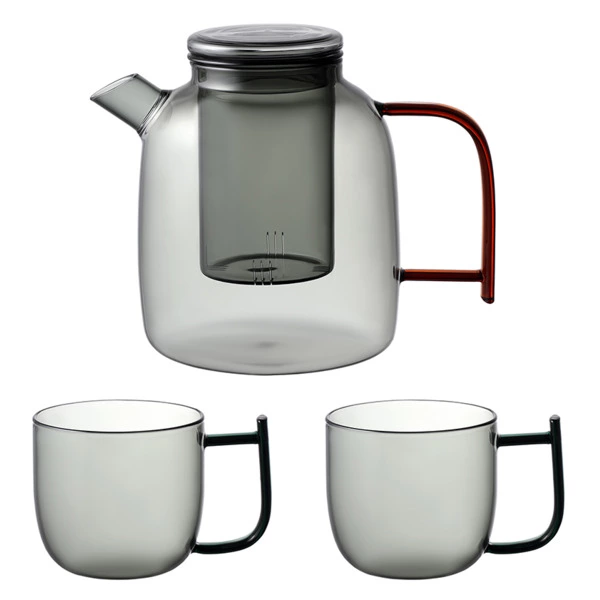 Набор из чайника и 2-х чашек Liberty Jones Misty 1,5л, 2 х 380мл, стекло, серый